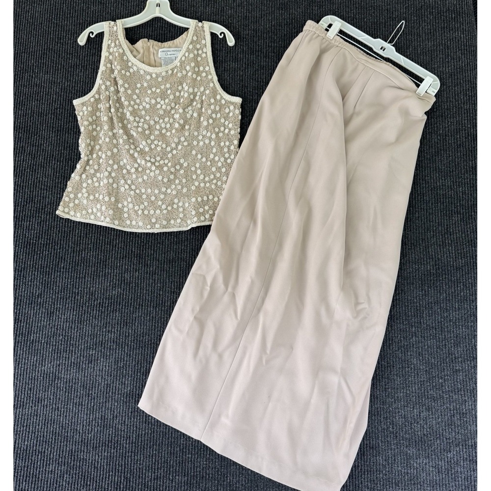 Adrianna Papell Occasions 2-Pc Beaded Silk Top & Maxi Skirt Set Size 16